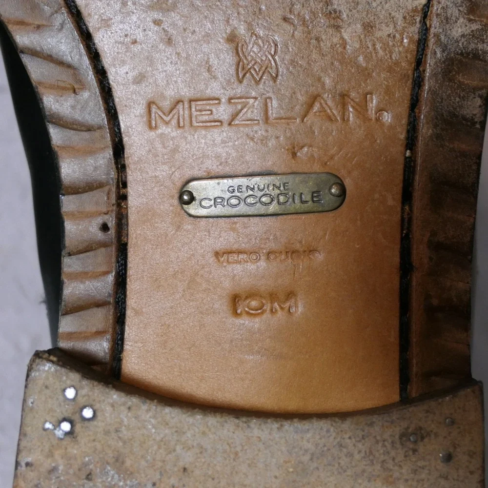 Mezlan Farley Mens Dress Shoes 10M Black Crocodile Leather Split Toe Derby Spain